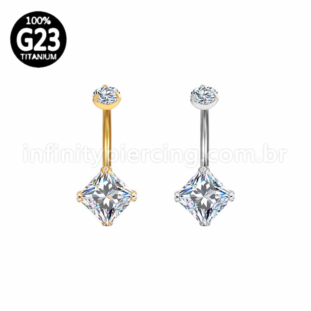 Piercing Banana Titânio Quadrada 2 Zircônias